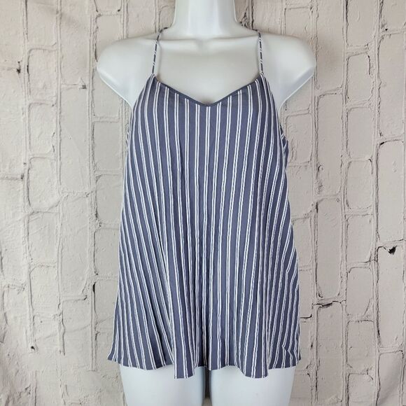 Tibi Classic Cami blue white stripe textured spaghetti strap cami top - Picture 4 of 14